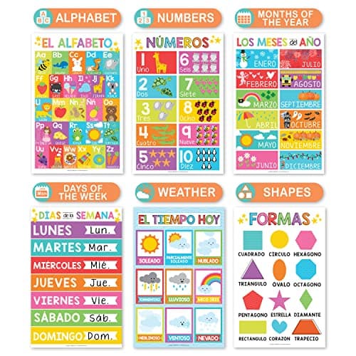 Hadley Designs Spanish Posters for Classroom - 12 Bilingual Educational Posters for Spanish Classroom Decorations Must Haves, Calendario y Alfabeto en Español Para la Pared, Colorful Teacher Supplies - Thumbnail 4