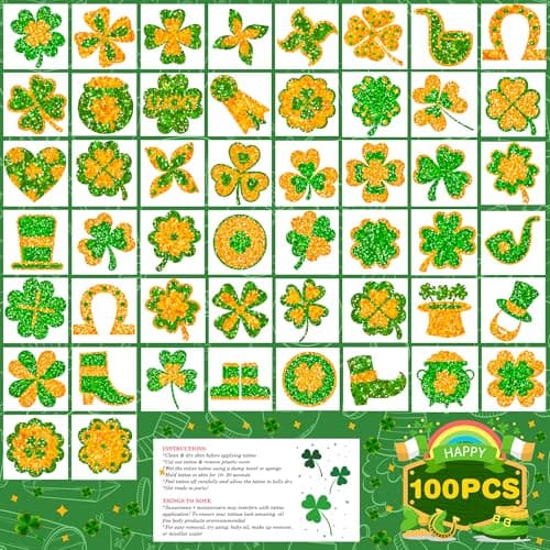 St Patricks Day Accessories - 100 PCS Shamrock Temporary Tattoos for Kids | St Patricks Day Shirt Women - Saint Patricks Day Green Gold Lucky Clover Stickers Crafts Makeup Party Favors Supplies - Thumbnail 3