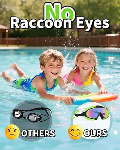 HJZSFVK Swim Goggles 2 Pack Anti-Fog Anti-UV Wide View No Leakage Swimming Goggles for Kids 3-14 with Earplugs - Thumbnail 5