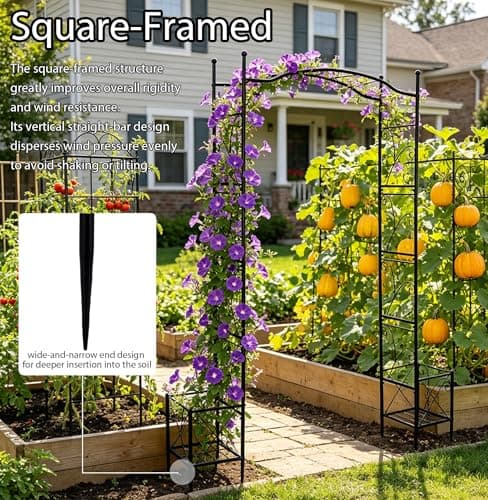 93" Garden Arched Arbor with Planters Outdoor Metal Garden Trellis Flat Top - Thumbnail 4