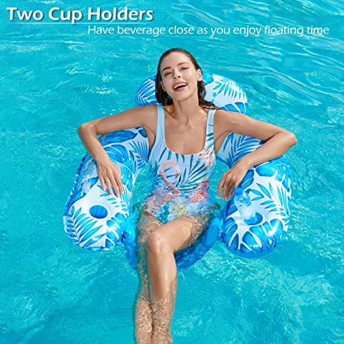 Jasonwell Inflatable Pool Float Chair - 2 Pack Pool Floaties Chair Floats Loungers for Swimming Pools Floating Lounger with Cup Holders Toy Party Floaties for Adults L - Thumbnail 5