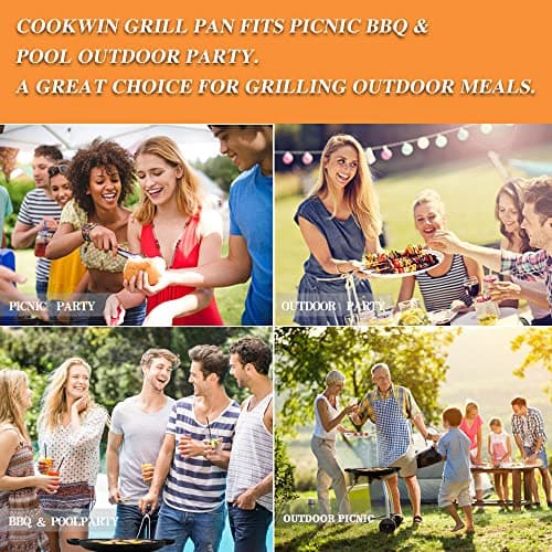 Cast Iron Grill Pan, 12.6 inch Griddle Pan with Dual Handles, Pre-Seasoned Heavy-Duty Cast Iron Skillet for Stovetop, Oven, Indoor & Outdoor BBQ Use - Thumbnail 6