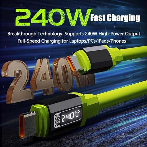 Teilybao USB C Cable, 240W 4.92FT 6A Fast Charging USB C Charger Cable with LED Display, Zinc Alloy Silicone USB C to USB C Cable for iPhone 16/Pro/Plus/Pro Max, MacBook, iPad Pro, Galaxy S24/S23 - Thumbnail 2