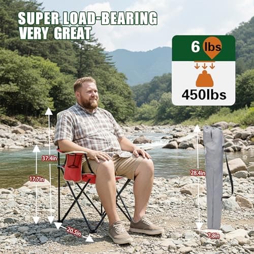 Portable Outdoor Folding Chair with Cup Holder & Cooler Bag - Breathable Mesh, Wide Armrests, Ergonomic Design for Camping, Beach, Backyard - Includes Storage Bag & Bottle Opener (Black/Green/Red) - Thumbnail 4