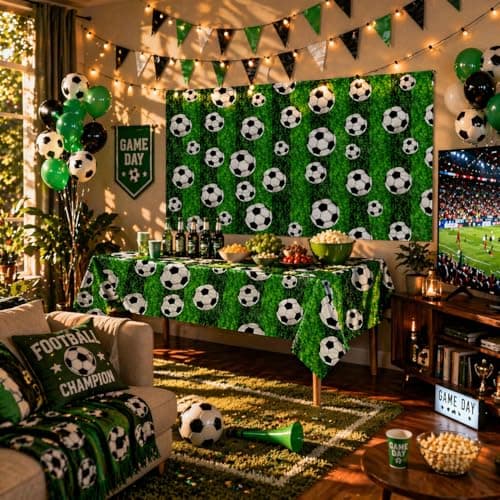 Soccer Table Cloth 3Pcs - Soccer Party Decorations World Soccer Cup 2026 Decorations Soccer Field Tablecloths, Disposable Plastic Table Cover for Sports Watch Party Birthday Big Game Day, 54x108 In - Thumbnail 4
