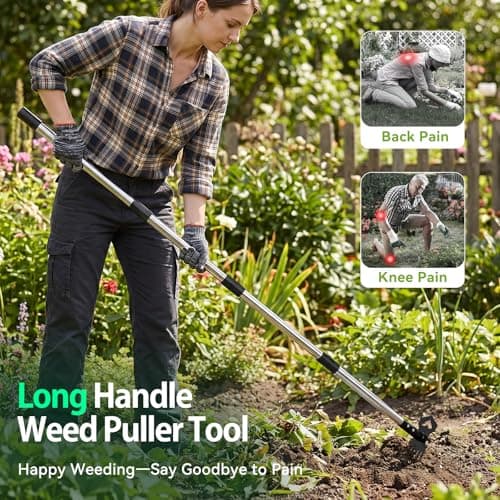 60" Weed Puller Tool with Long Handle, 2-in-1 Weed Rake & Garden Hoe, Stand Up Weeding Tools Gardening, Heavy Duty Steel Weeder Tool, Manual Uprooting Weed Remover Tool for Yard, Lawn, Patio, Garden - Thumbnail 3