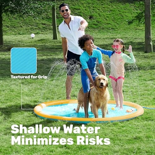 SLOOSH 72" Non-Slip Splash Pad Sprinkler - Outdoor Water Play Toys Backyard Fountain Mat for Toddlers Kids Dogs, Thickened Sprinkler Outside Pool Party Durable for Girls Boys Pets (72in, Orange&Blue) - Thumbnail 5