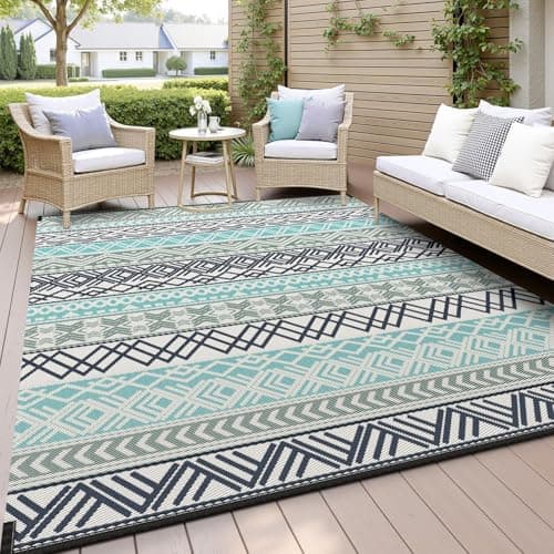 MontVoo Outdoor Rug Carpet Waterproof-Patio Rug Mat 6x9 Reversible RV Outdoor Camping Rugs Picnic Beach Mats Plastic Straw Outside Rugs for Balcony Porch Pool Deck Boho Patio Decor - Image 1