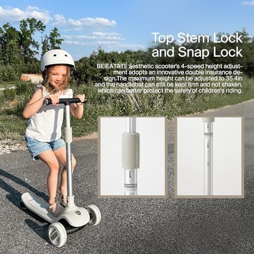 BEIESTATE 3 Wheel Scooter for Kids Ages 3-18, Up to 220 Lbs, Kids Scooter with Adjustable Lean-To-Steer Switch, Foldable, Lightweight, Wide Anti-Slip Deck, Adjustable Height Handlebar, Light-Up Wheels - Thumbnail 4