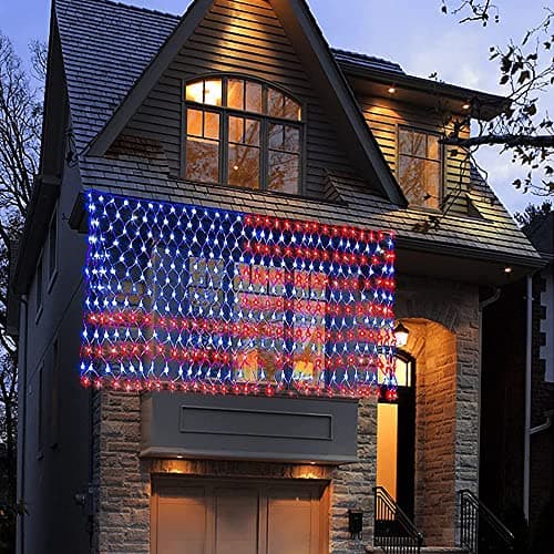 MINIAO American Flag Lights, 420 Super Bright Lighted American Flag Net Light Waterproof US Flags String Light for Independence Day July 4th, Home,Yard, Garden Patio Yard Holiday Decoration - Thumbnail 6