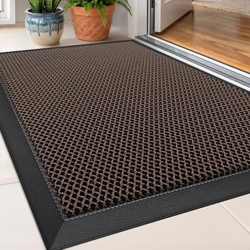 WELDUN Front Door Mat, Heavy Duty Non-Slip Rubber Dirt Trapper, Quick-Dry Low-Profile Washable Easy Clean, Welcome Mat for Indoor Outdoor Entryway Porch Patio Garage Mudroom 30"x17", Brown - Image 1