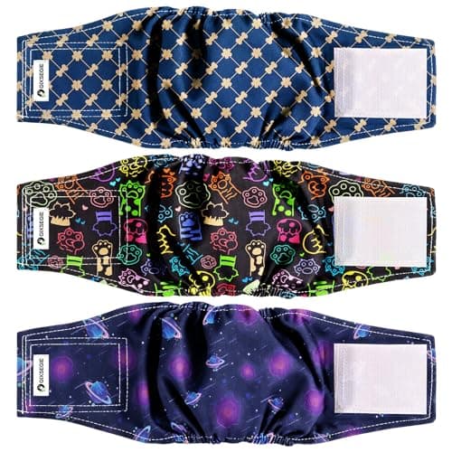 GIXSEGIE Reusable Dog Diapers Male, Washable Premium Belly Bands for Male Dogs-Pack of 3, High Absorbing Small Dog Wraps, for Doggie & Puppy in Incontinence or Excitable Urination and Training (S)