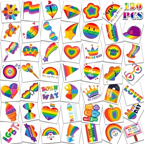 HSHFAMIIY Pride Accessories - Pride Tattoos, 120Pcs Pride Temporary Tattoos for Adults – Rainbow LGBTQ Fake Tattoos Waterproof, Love is Love Gay Pride Accessories for Parade, Pride Decorations - Image 1