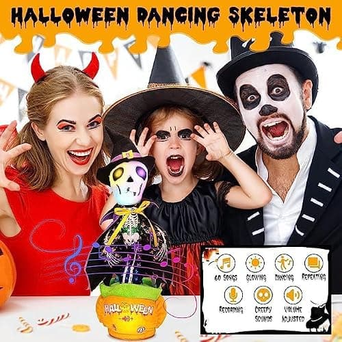 Emoin Halloween Skeleton Dancing Cactus Mimicking Toy, Talking Skull Cactus Toy Repeats What You Say,Singing Glowing Halloween Indoor&Outdoor Decorations - Thumbnail 3
