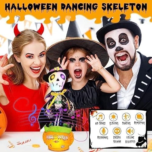 Emoin Halloween Skeleton Dancing Cactus Mimicking Toy, Talking Skull Cactus Toy Repeats What You Say,Singing Glowing Halloween Indoor&Outdoor Decorations - Thumbnail 3