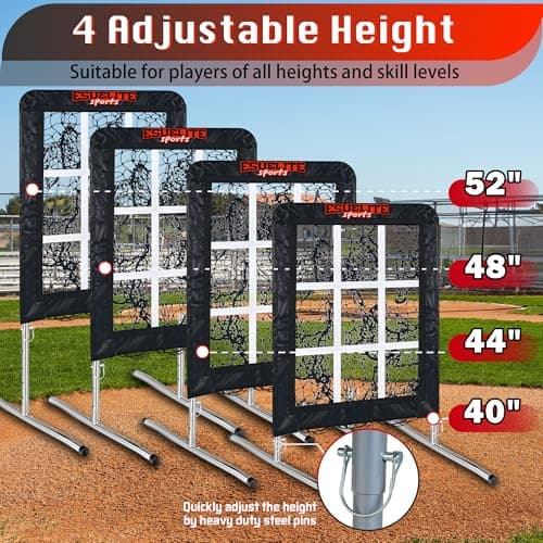 9 Hole Pitching Net with Strike Zone, Baseball Pitching Target, Softball Pitching Net, Portable Pitcher Training Equipment Height Adjustable（Silver） - Thumbnail 3
