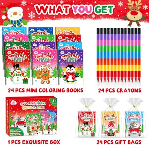 ZMLM 24 Pack Christmas Coloring Books for Kids with Crayons,Party Favors for Kids 4-8, Goodie Bags Stuffers for Toddlers, Classroom Prizes Birthday Return Gifts (Christmas) - Thumbnail 2