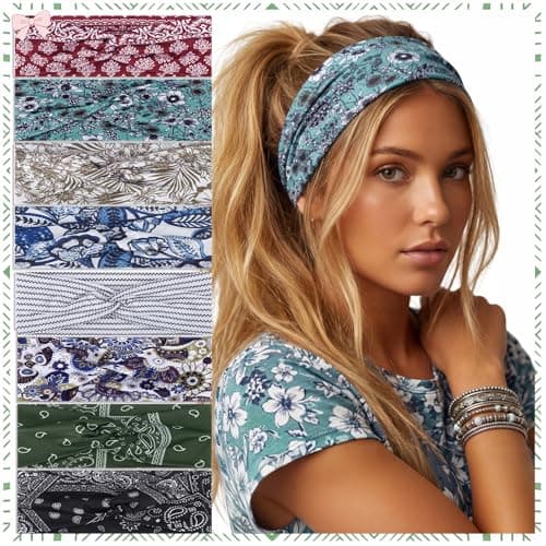 Needbrock 8Pcs Boho Headbands for Women, Non Slip Knotted Hair Bands Fashion Accessories Head Wraps - Soft Wide Stretchy Cloth Headbands for Daily Wear Yoga Workout Running - Image 1