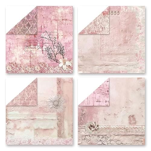 Vintage Scrapbook Paper Pad, 6x6 Shabby Chic Lace Texture Aesthetic Craft Paper, Decorative Junk Journal Supplies for Mixed Media, Card Making, Decoupage & DIY Art (Blush) - Thumbnail 4