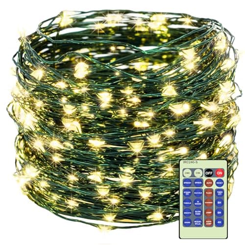 Decute 300LED 99FT Christmas Tree String Lights Green Wire Dimmable with Remote Control, UL Listed Plug in Fairy Starry Lights Decorative for Christmas Tree Party Wedding Indoor Outdoor Warm White - Image 1