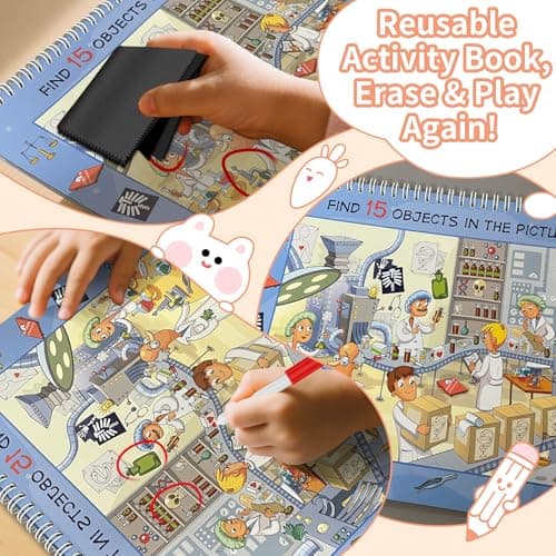 Elfew Reusable Activity Book for Kids Ages 4-8, 8-12, 30+ Brain Games for Kids, Reusable Puzzles Book for Kids - Thumbnail 2