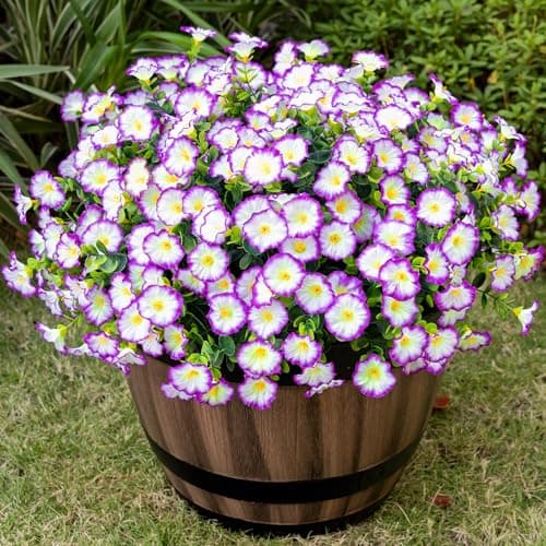 Nigirior Artificial Faux Flowers for Outdoor 16 Bundles Boxwood Fake Morning Glory for Planter,UV Resistant Fake Flowers for Home Porch Patio Outside（Purple/White） - Image 1
