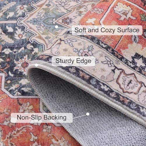 Vanmoos 8x10 Area Rugs for Living Room, Bedroom - Machine Washable, Non-Slip Bedside Rug, Large Soft Floor Carpet for Office, Dining Room, Farmhouse, Home Decor, Artistic Flair/Brick Red - Thumbnail 5
