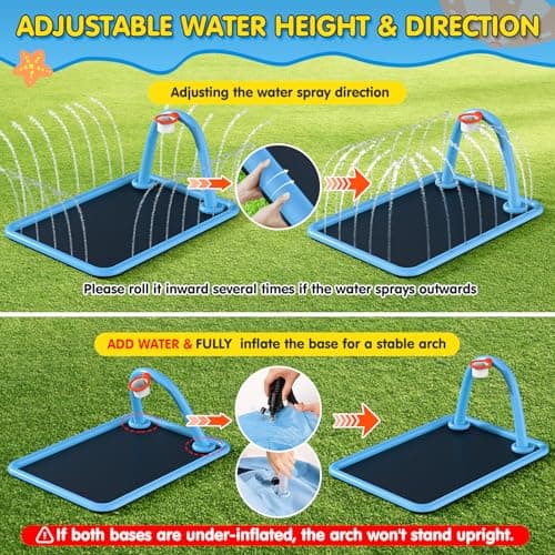Instraella Splash Pad, 110x91'' 2-in-1 Large Sprinkler Mat with Basketball Hoop and Arch for Kids Outdoor Play, Shoot Game for Backyard, Inflatable Water OutdoorToys More Fun for Boys and Girls - Thumbnail 3