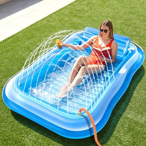 Inflatable Tanning Pool Lounger Float with Sprinkler, 77" x 48" XL Tanning Pool for Adults with Pillow & Cup Holder, 6 in 1 Suntan Tub Sunbathing Bed Pool Floats Adult for Backyard, Beach & Lake - Image 1