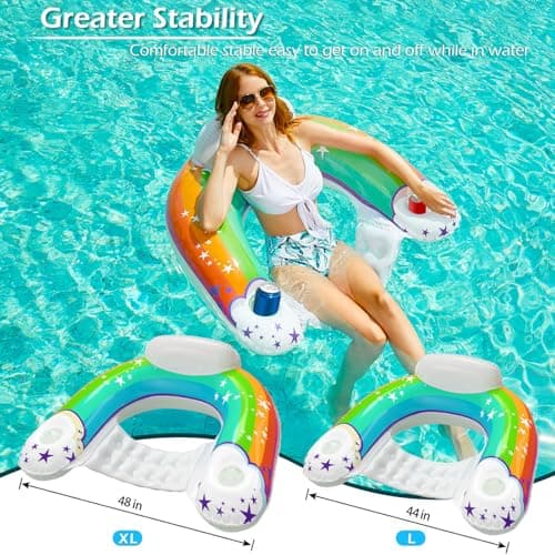 Jasonwell Inflatable Pool Float Chair - Pool Floaties Chair Floats Loungers for Swimming Pools Floating Lounger with Cup Holders Toy Party Floaties for Adults XL - Thumbnail 5