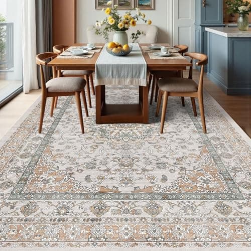 Lunasun Neutral Farmhouse 6x9 Dining Room Rugs for Under Table - Soft Traditional Indoor Decor, Low Pile Washable Stain Resistant & Non Slip Area Rug for Living Room, Bedroom, Nursery - Image 1