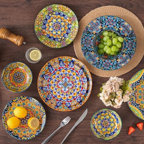 vancasso 12 Pieces Dinnerware Sets, Plates and Bowls Set, Porcelain Dishes Set for 4, Microwave and Dishwasher Safe, Scratch Resistant, Bohemian Style Dining Ware Service for 4, Series SIMI - Thumbnail 5