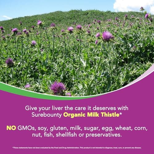 Surebounty Organic Milk Thistle, Concentrated Seed Extract, 80% Silymarin, Liver Support Cleanse Detox, Fatty Liver Supplements, Non-GMO, No Gluten & Soy, 120 Veggie Caps, 4 Month Supply - Thumbnail 6