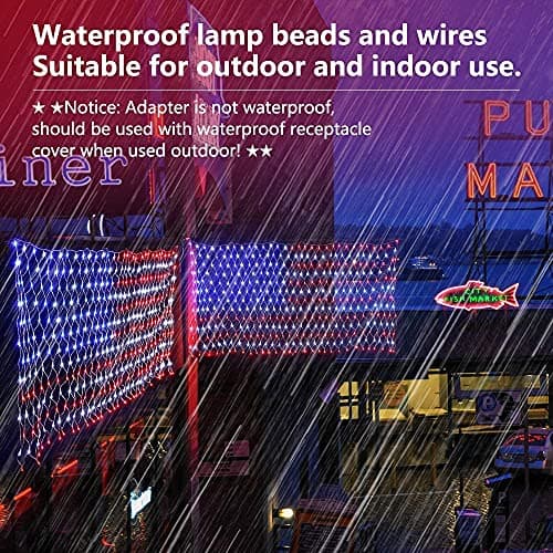 (New) American Flag Lights, Outdoor String Lights 420 LED Waterproof Led Flag Net Light Patriotic Ornaments for Outdoor Home Yard,Garden, Camping, Memorial Day, 4th of July, Christmas Decorations - Thumbnail 3