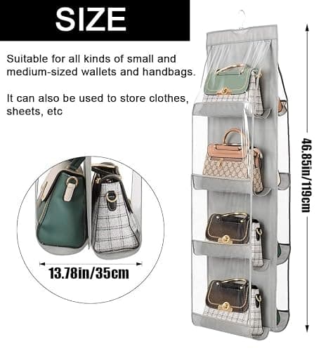ZB.soar Handbag Purse Organizer,2 Packs Enlarged 8 Pockets Crystal Clear Dust Proof Purse Organizer Closet,Washable Wardrobe Closet Organizer for Handbags Purse (Gray) - Thumbnail 3