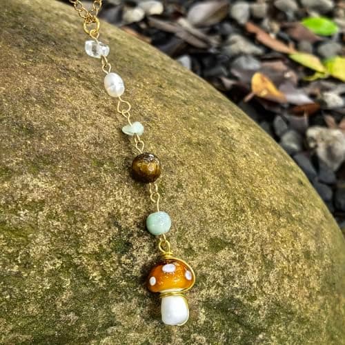 Mushroom Car Accessories for Women Cute Mushroom Hanging Ornament Boho Rear View Mirror Accessories Interior Car Decor Bag Charms Gifts for Women Girls (Brown) - Thumbnail 4