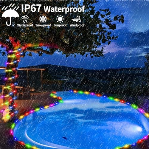 LairtPOW Solar Rope Lights 98FT Waterproof 300LEDs, Rechargeable Solar String Light with Remote Control,Outdoor Palm Tree Holiday Lights for Pathway Pool Patio Party Garden Yard Balcony (Multi Color) - Thumbnail 3