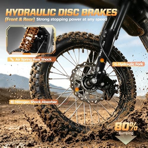 VALTINSU EM5 Electric Dirt Bike w/Light & Display, Off-Road Motorcycle 3840W 3 Speed Modes (Max 40MPH) 48V Range 53MI,14"/12" Tires,Dual Suspension & Hydraulic Brakes Fit Age 13+ w/Accessories - Thumbnail 5