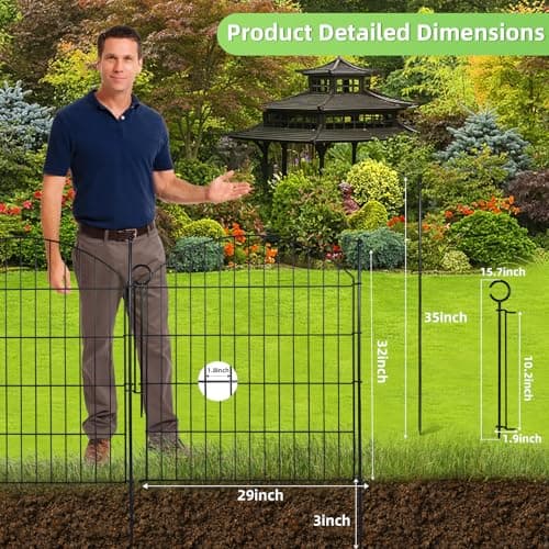 Decorative Garden Fence 32in (H) x12ft (L), 5 Pack No Dig Fence Animal Barrier for Dog with Lock, Arched Flower Bed Edging, Wire Border Panel Fencing for Yard Patio Outdoor Decor - Thumbnail 2