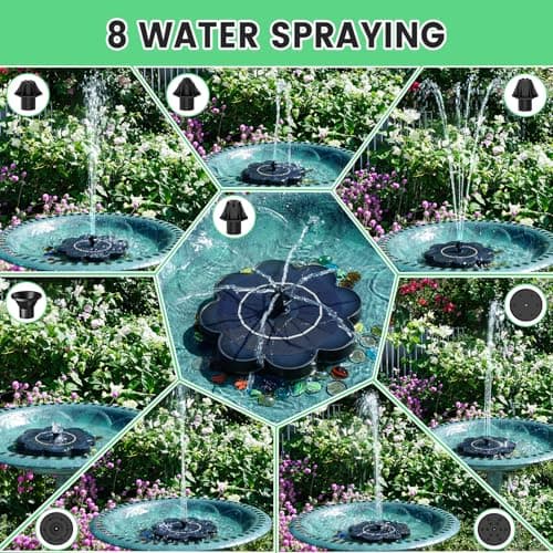 SZMP Solar Water Fountain with Flower Pattern No Battery,Faster Conversion Solar Bird Bath Fountains Glass Solar Panel,Solar Fountain for Bird Bath Garden Small Ponds Outdoor Décor - Thumbnail 5