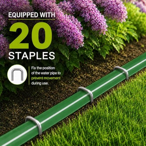 MIXC Reinforced Sprinkler Hose with Holes, 50FT (25FT×2 Pack) No-Kink Heavy Duty Flat Sprinkler Soaker Hose with Stakes & Splitters, Drip Irrigation Garden Hose for Lawn, Vegetable, Yard & Flower Bed - Thumbnail 3