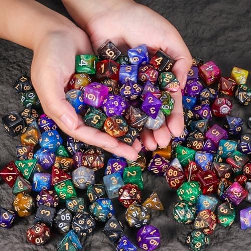 CiaraQ DND Dice Sets - 26 X 7 Polyhedral Dice (182pcs) with a Large Drawstring Bag for Dungeons and Dragons, Role Playing Table Game. Multiple Colors, Glitter Swirl Design with Gold Numbers. - Thumbnail 5