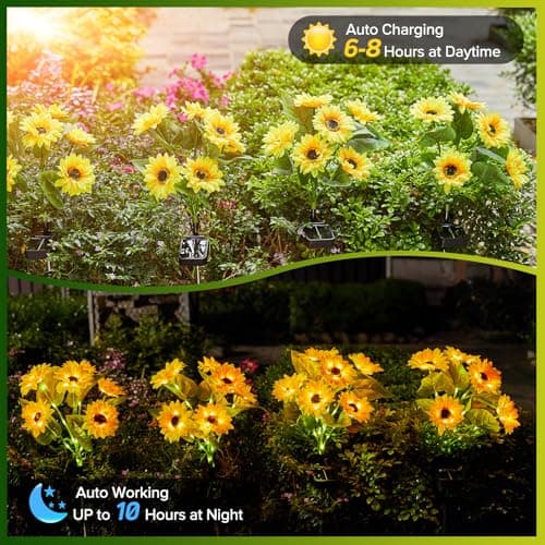 Solar Sunflower Lights Outdoor Waterproof - 3 Pack with 18 Bright Solar Sunflower Lights, IP65 Waterproof Light for Outdoor Flower Bed, Yard, Pathway, Patio Decor - for Mom, Women, Grandma - Thumbnail 3