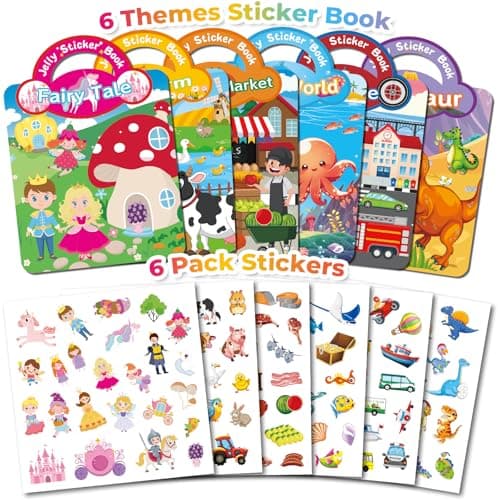 Kalysky 6Pack Reusable Sticker Books for Toddlers 1-3 2-4, Jelly Sticker Books for Kids, Cute Sticker Books for Toddlers 2-4 Years, Sticker Activity Book for Girl Boy - Thumbnail 4