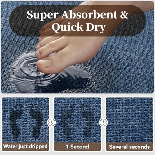 MontVoo Bathroom Runner Rug-Ultra Thin Non Slip Bath Mat Runner for Bathroom Mat Quick Dry, Rubber Backing Washable Runner Bathroom Rugs Fit Under Door, Absorbent Bath Rug,24"x47",Blue - Thumbnail 3