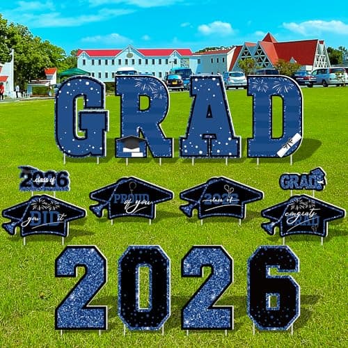Graduation Decorations 2026, 14PCS Blue Graduation Yard Sign, Congrats Class of 2026 Yard Signs for School or College Grad Party, Outdoor Lawn Decorations, Front Yard Decor Supplies - Thumbnail 6