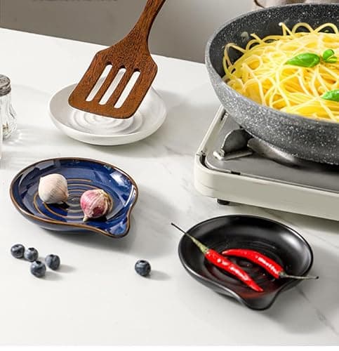 6-Inch Ceramic Spoon Rest - Heat Resistant, Non-Slip for Kitchen Utensils, Spoon Holder Stovetop, Dishwasher Safe - Elegant Spiral Design White, New Year Housewarming Gift - Thumbnail 4