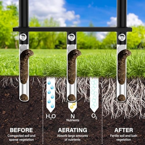 VASALAID Lawn Aerator Tool, Manual Core Lawn Aerator with 3 High Strength Stainless Steel Tines, Less Prone to Clogging Heavy Duty Grass Aerating Tool for Keep Your Lawn and Garden Healthy - Thumbnail 3