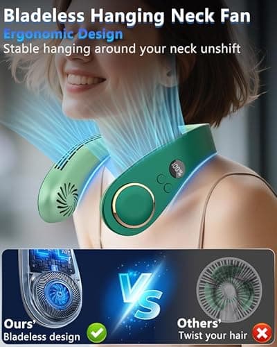 Neck Fan Air Conditioner,Neck Fans that Blow Cold Air,[3-19.5 Hours] Long Battery Life Neck Coolers for Extremely Hot Weather Flashes,Fanless Handsfree Hangs Fan Around Neck Headband Devices Green - Thumbnail 5