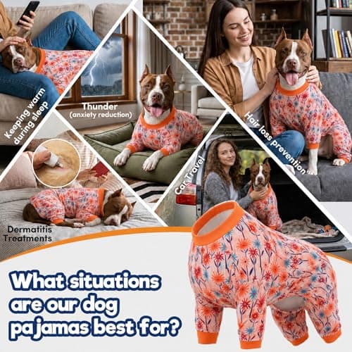 LovinPet Large Dog Clothes Female, Long Sleeve Shirt for Dogs, Anti Licking Dog Pajamas,Stretchy Comfy Fabric, Wildflowers Flame Print, Pajamas for Pitbulls, Onesies for Dogs, Pitbull Clothes, Large - Thumbnail 4